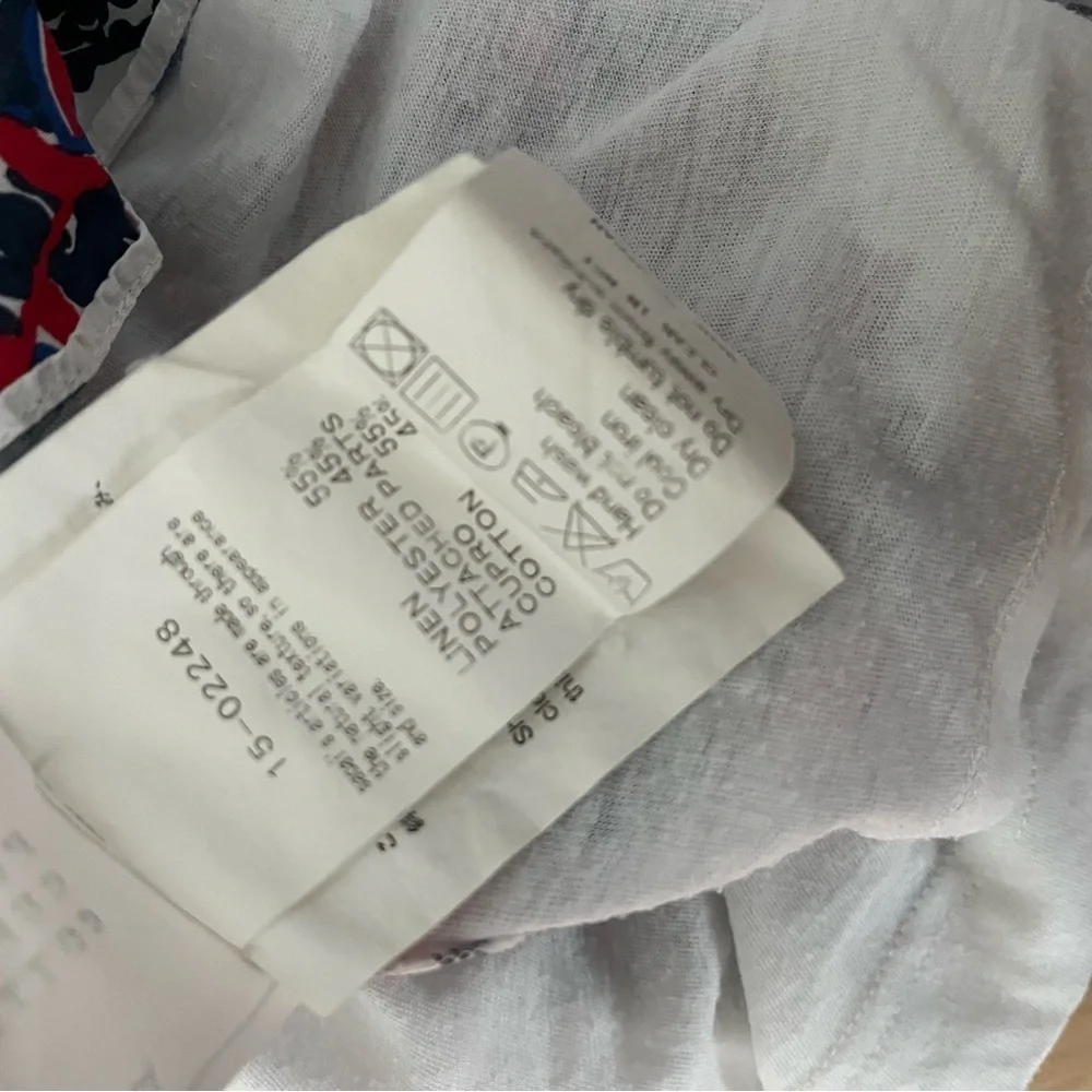 SOLD SACAI sz 2 S WHITE Linen Tee Flare Back Floral Print Short Sleeve Tshirt - Picture 10 of 12